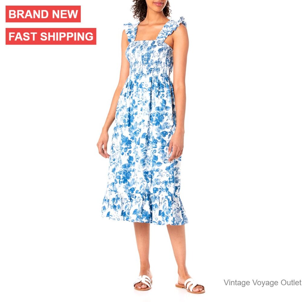 Ruffled Shoulder Smocked Midi Dress Casual Day To Night Wear